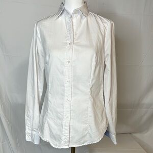 SMF Classic White Textured Button-Up Shirt Crisp Collar, Size S